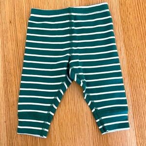 Hanna Andersson green and white stripped leggings, preowned, size 3-6M